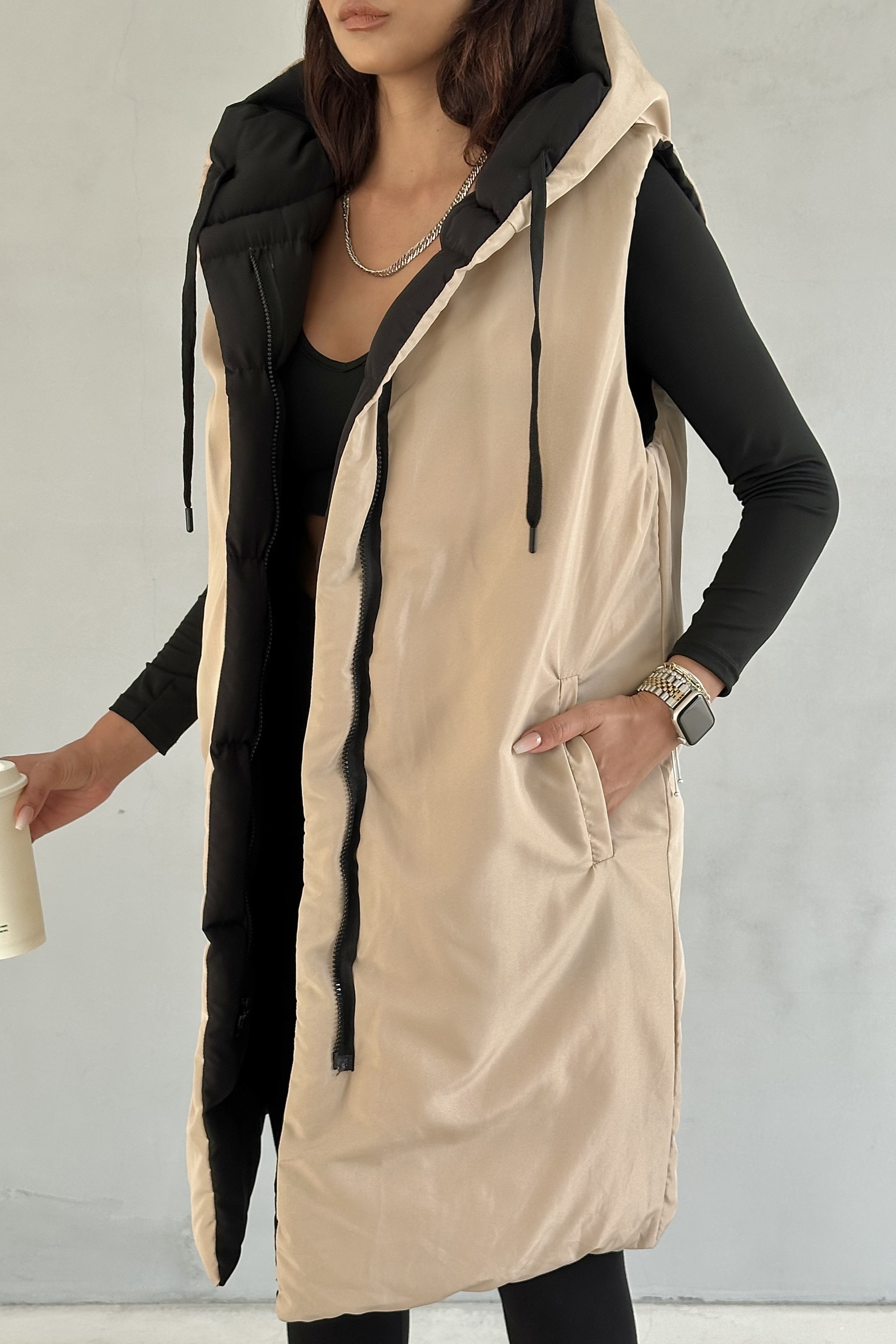 Double-Sided Hooded Long Puffer Vest