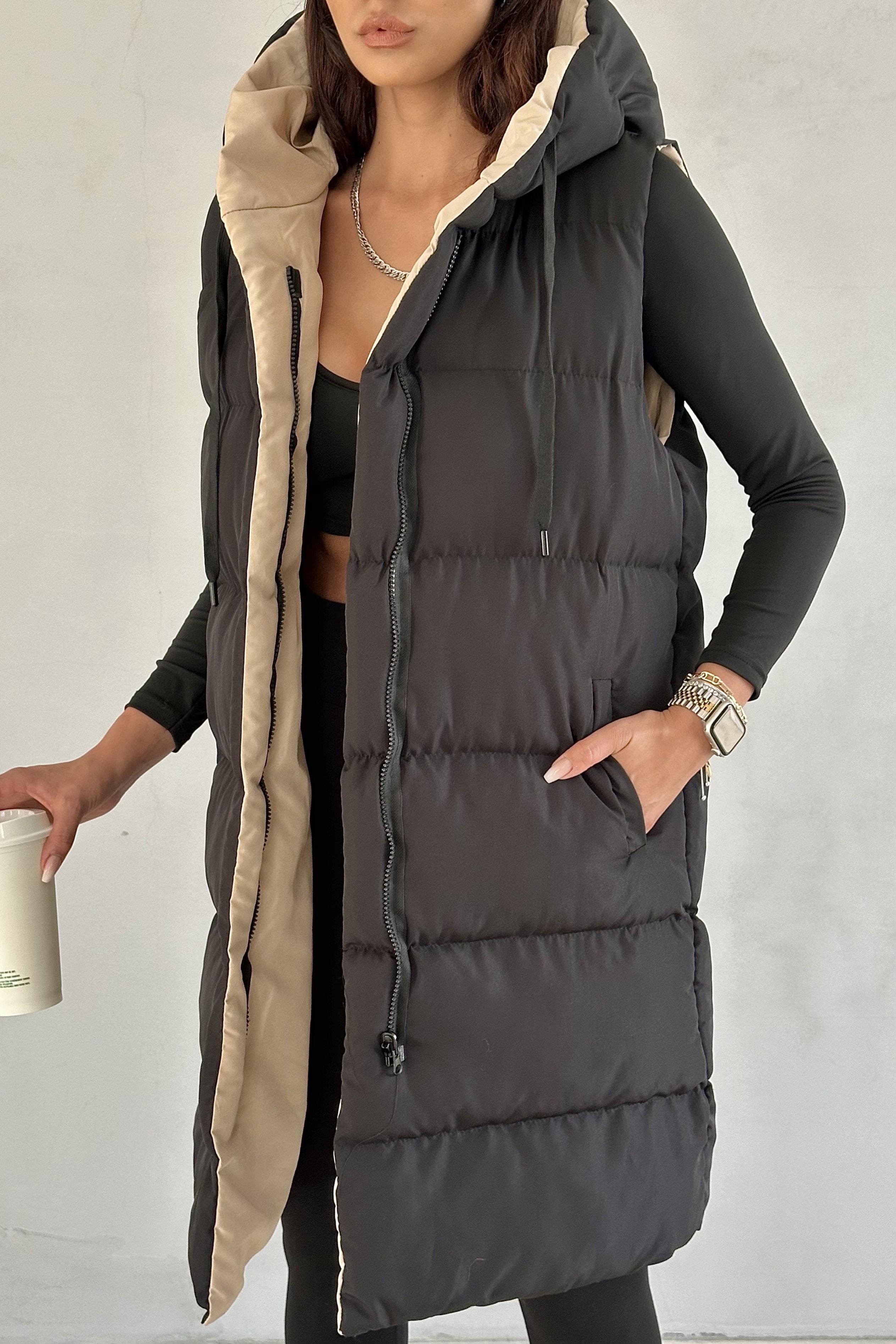 Double-Sided Hooded Long Puffer Vest