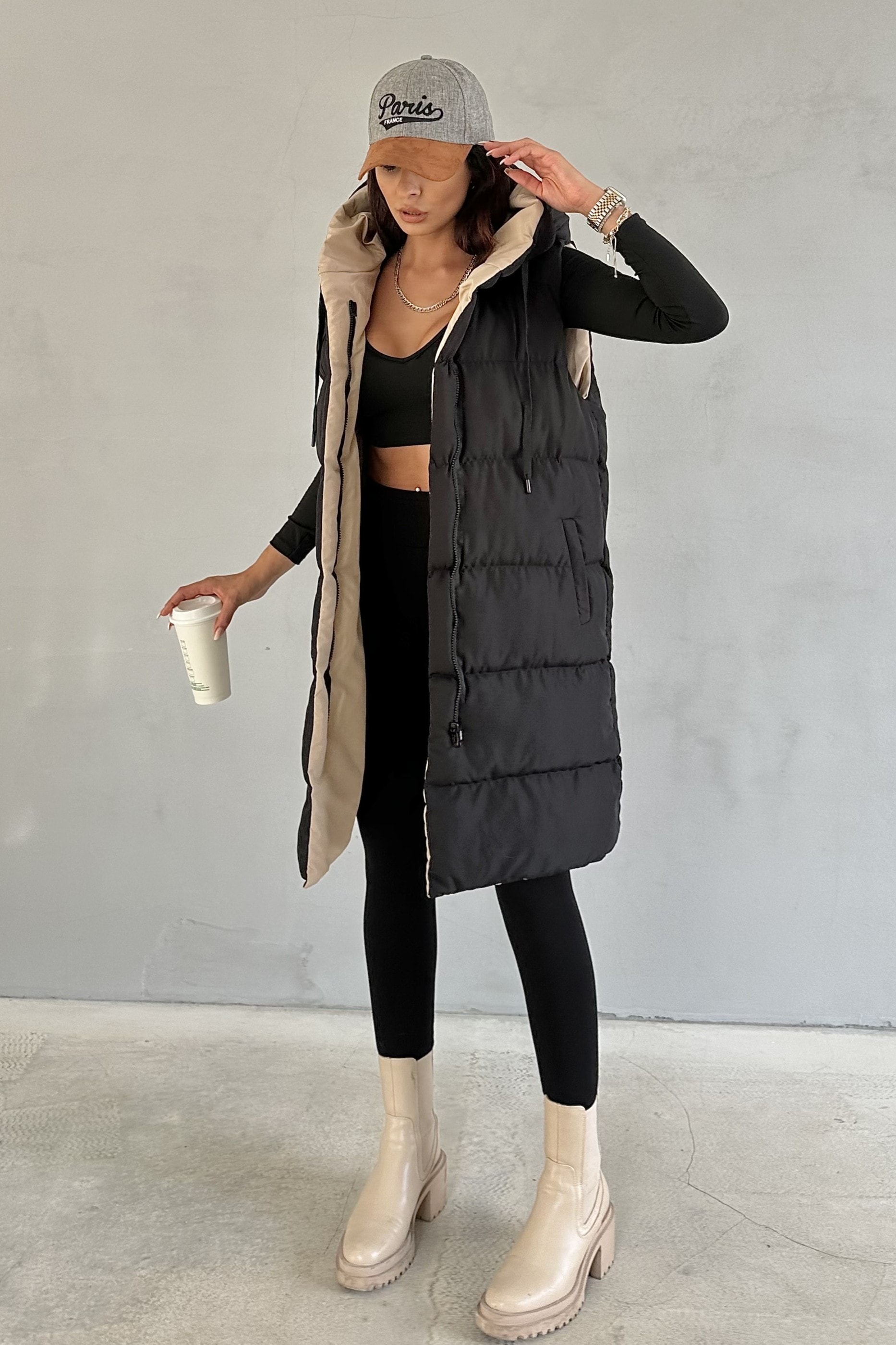Double-Sided Hooded Long Puffer Vest
