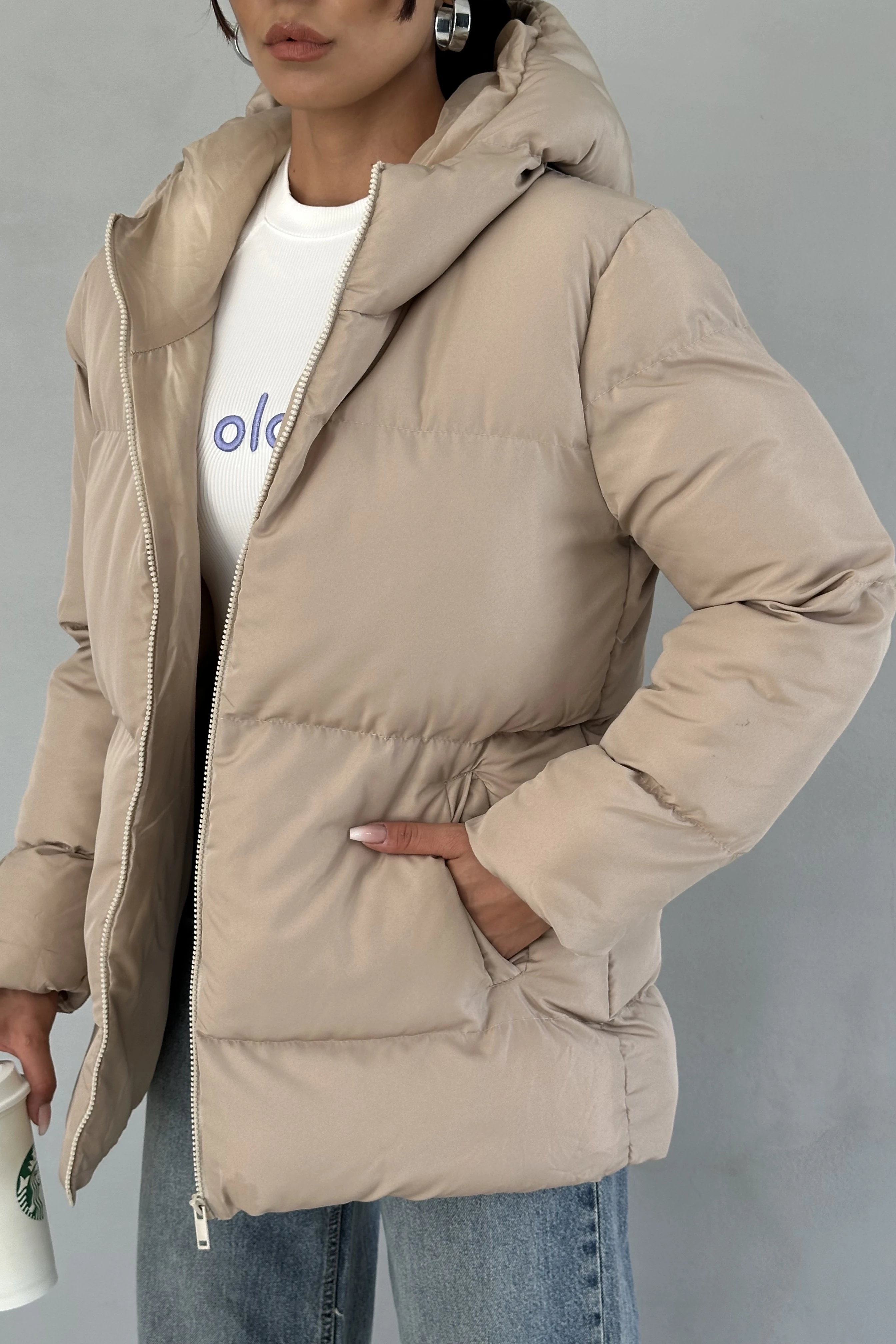 Kadın Kapüşonlu Şişme Mont