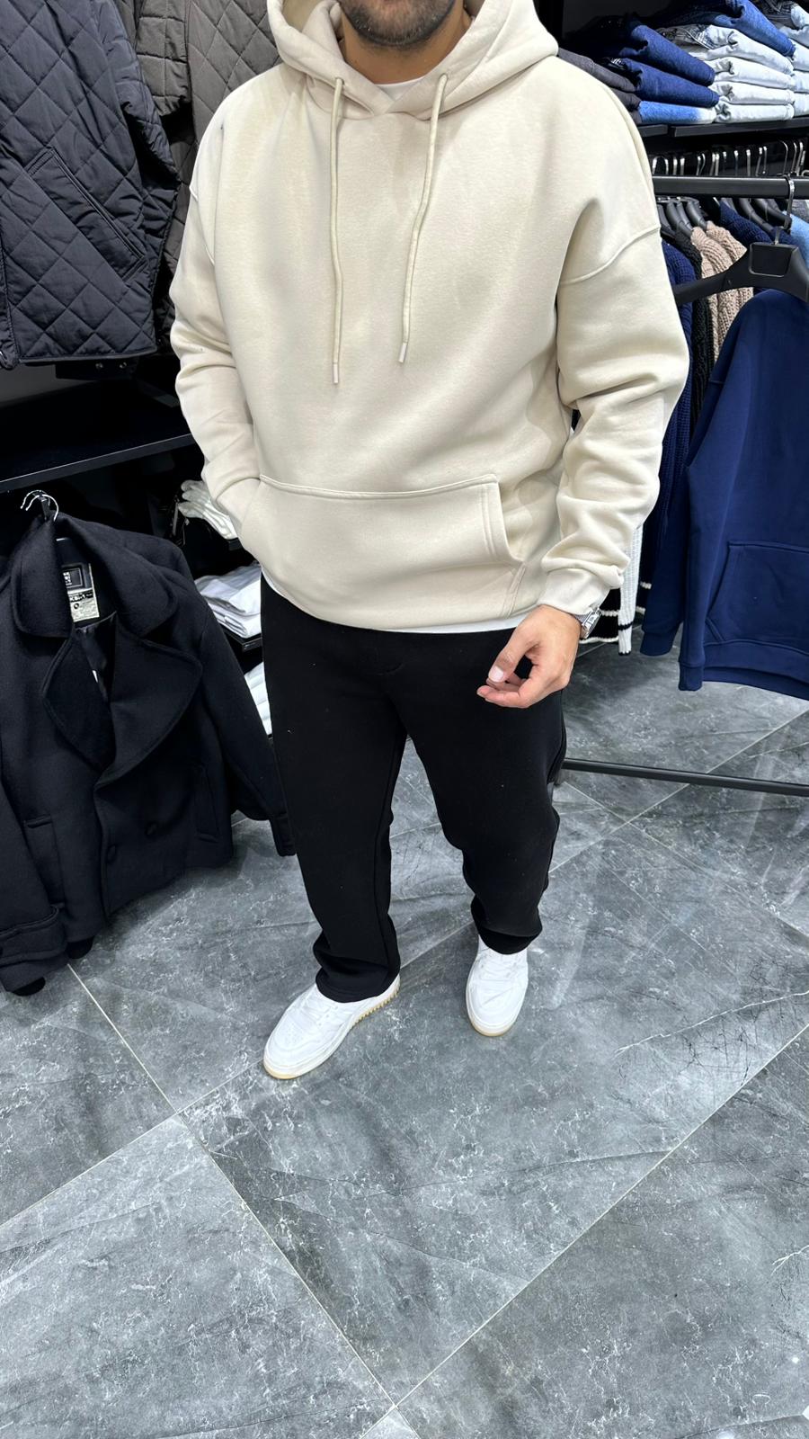 Şardonlu Kapüşonlu Sweatshirt Krem