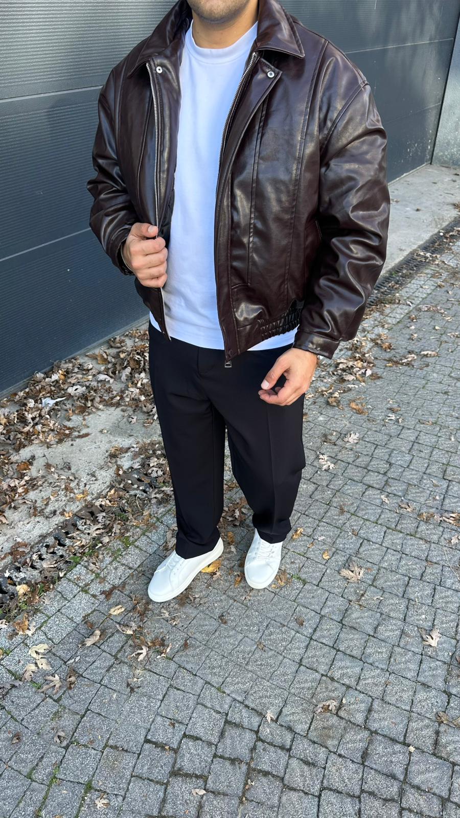 Retro Bomber Deri Ceket Kahve