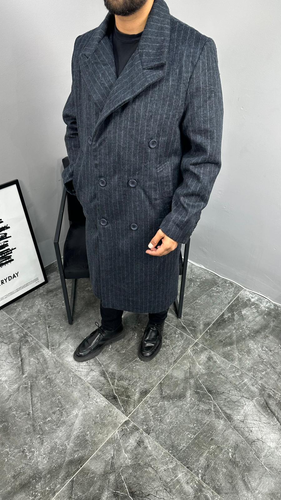 GG Çizgili Kruvaze Kaban