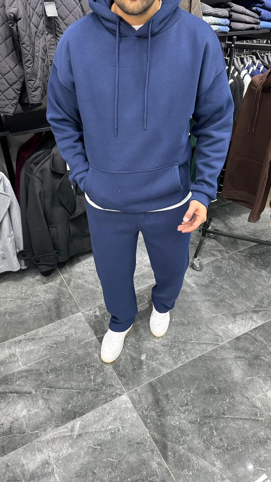 Şardonlu Kapüşonlu Sweatshirt Lacivert