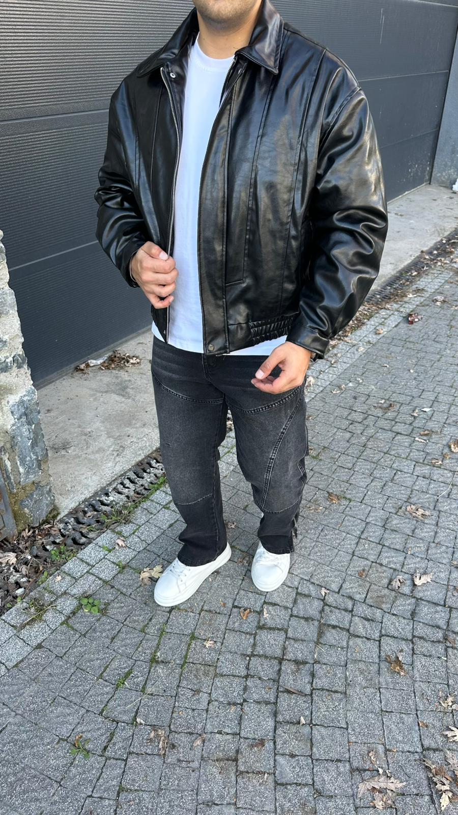 Retro Bomber Deri Ceket Siyah