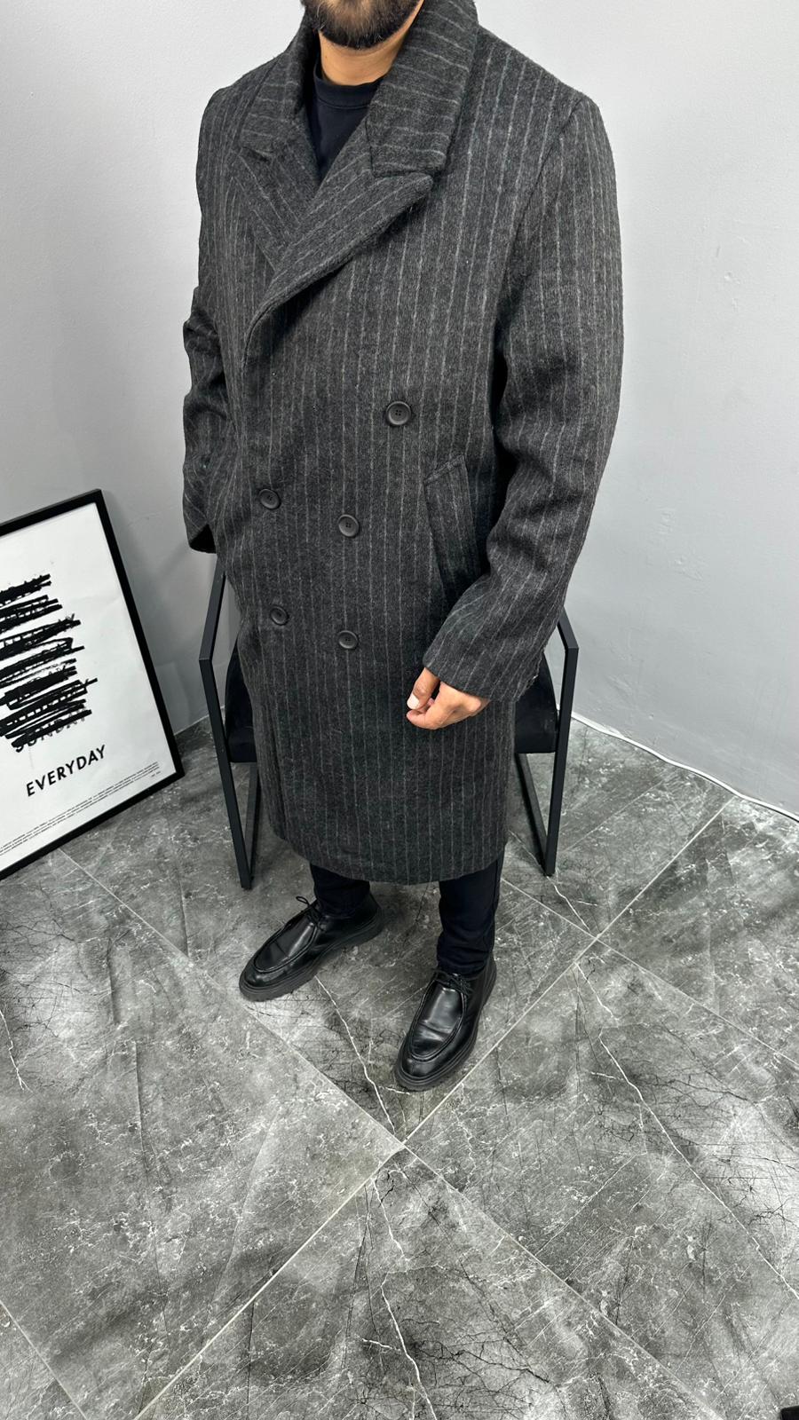 GG Çizgili Kruvaze Kaban