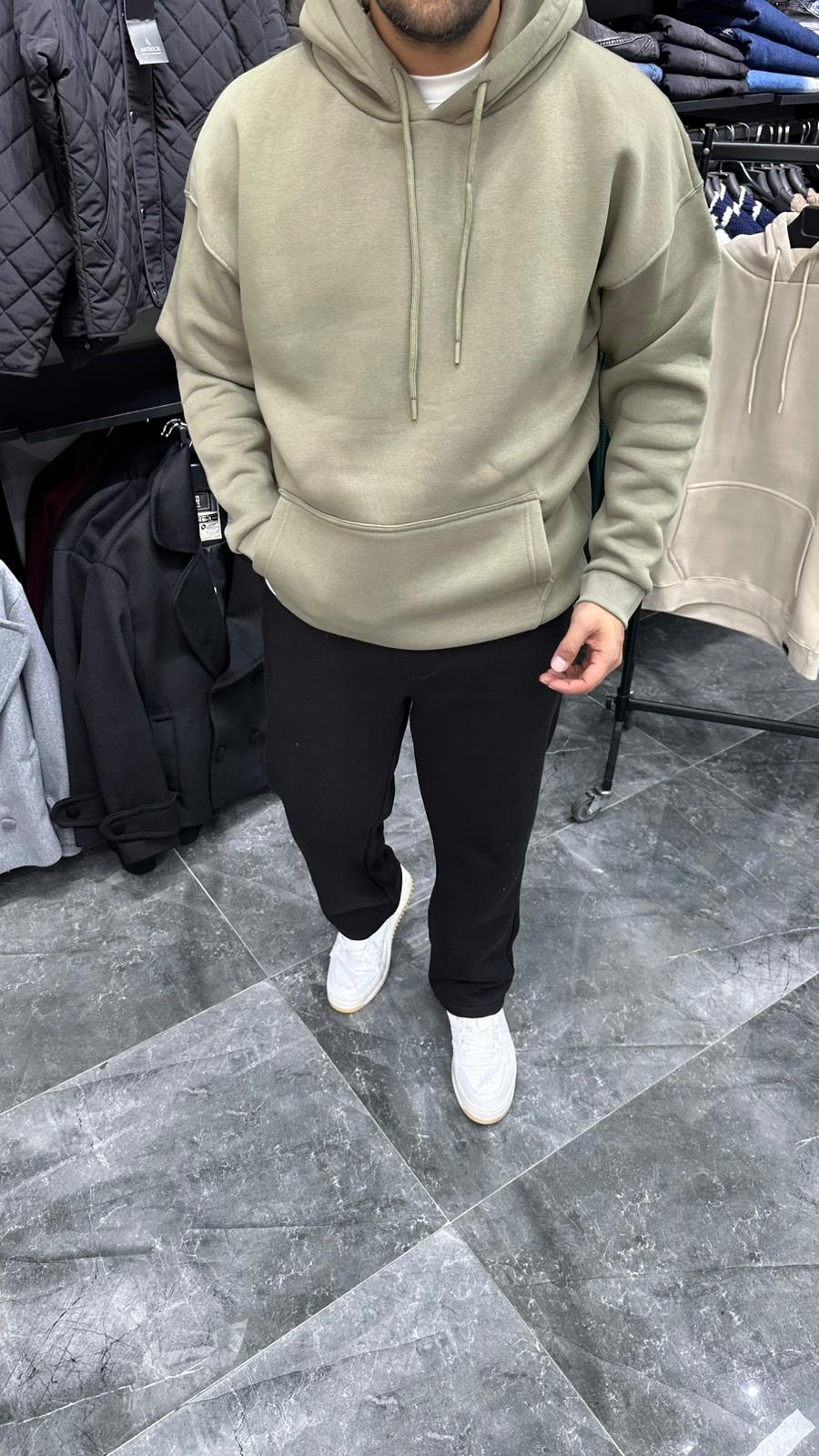 Şardonlu Kapüşonlu Sweatshirt Haki