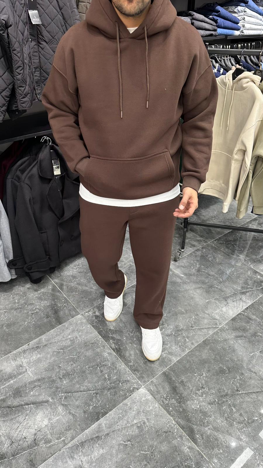 Şardonlu Kapüşonlu Sweatshirt Acı Kahve