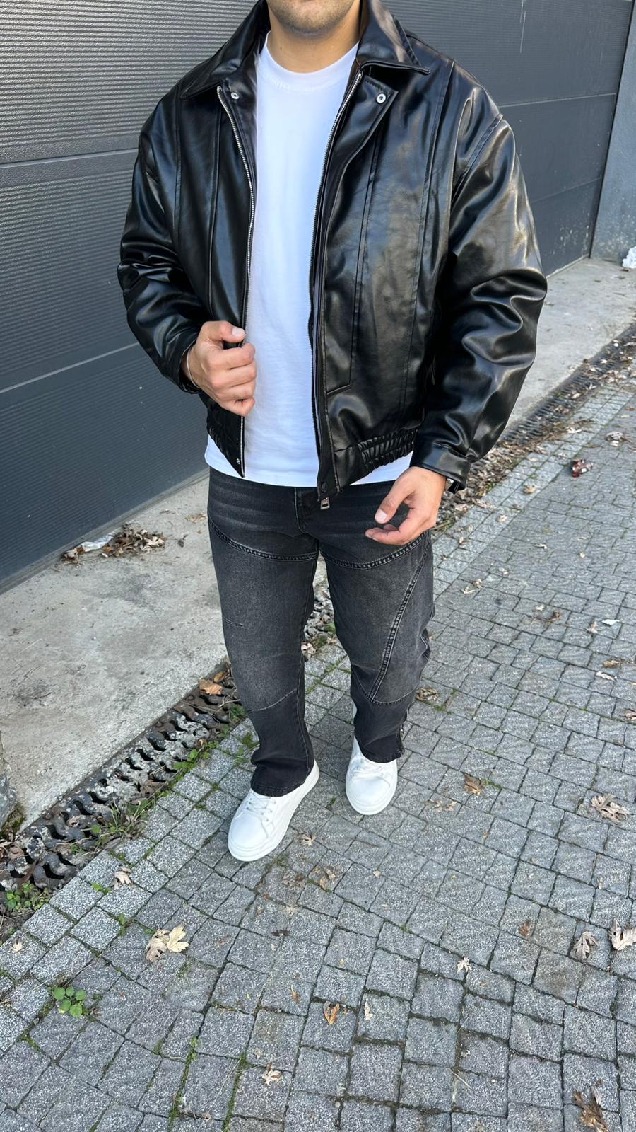 Retro Bomber Deri Ceket Siyah