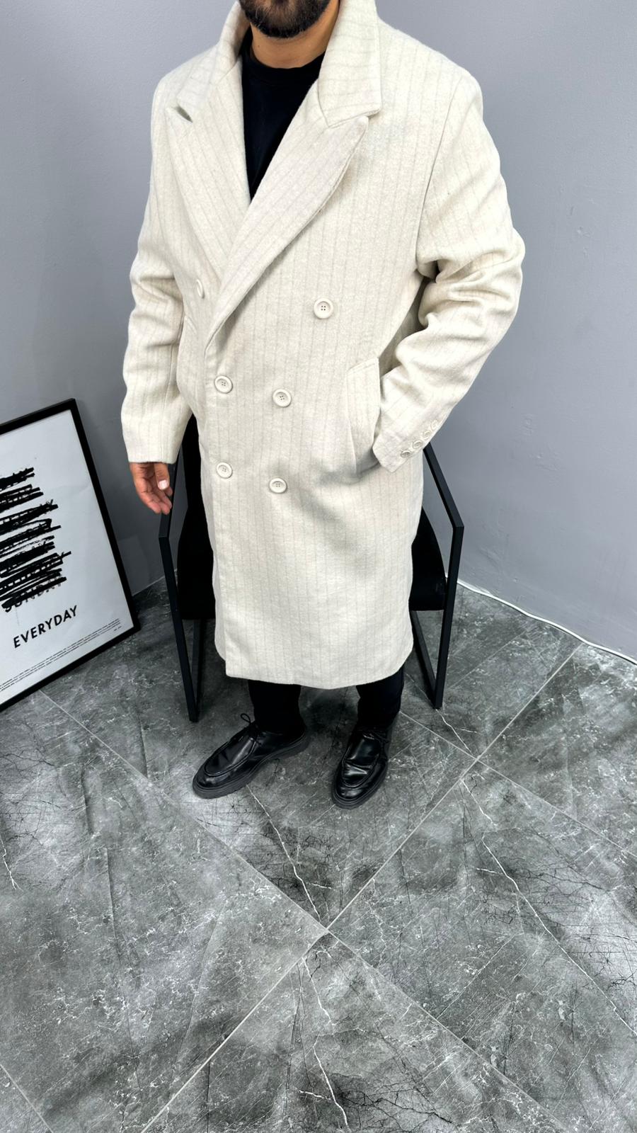 GG Çizgili Kruvaze Kaban