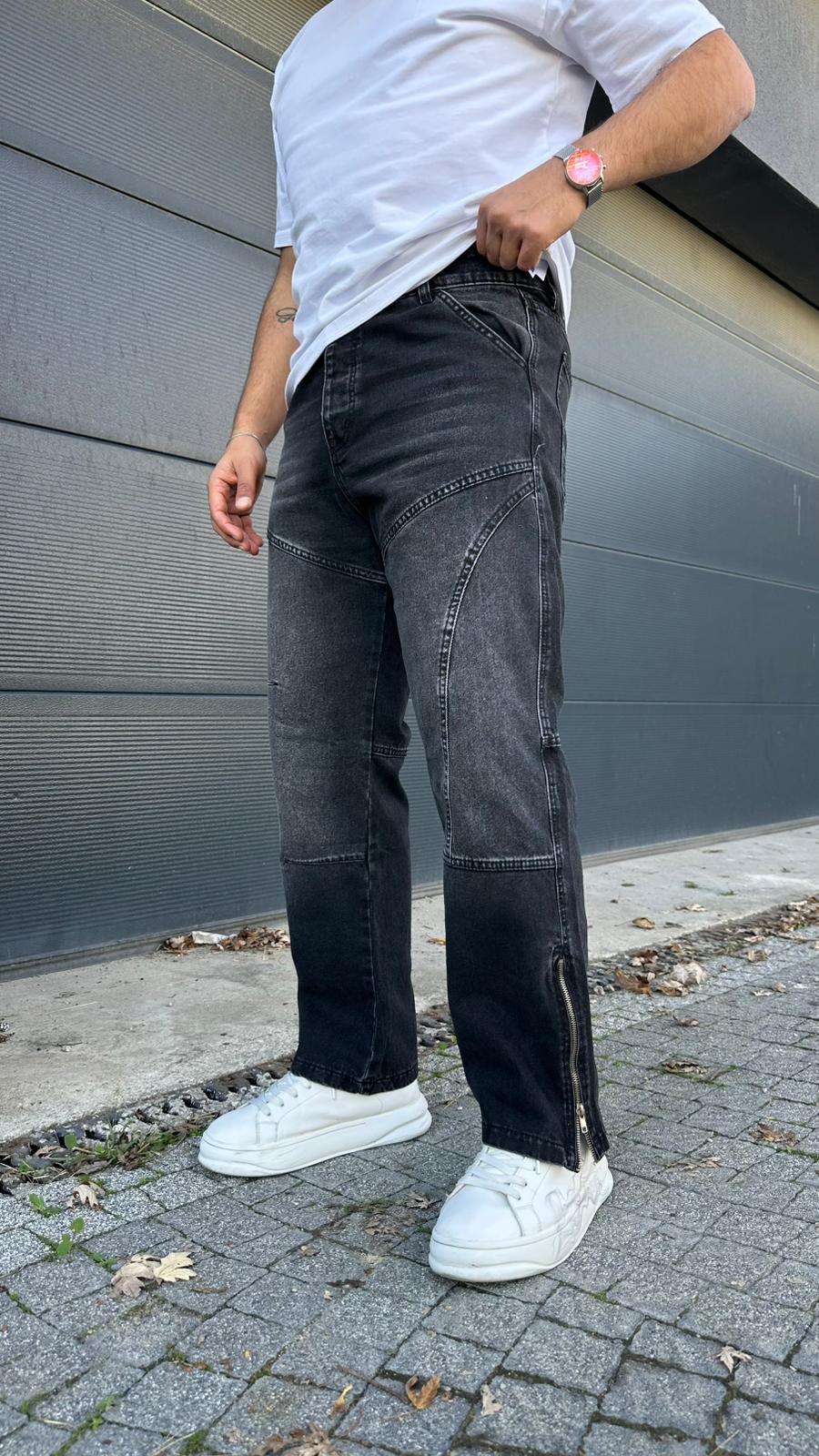 Fermuarlı Baggy Jean