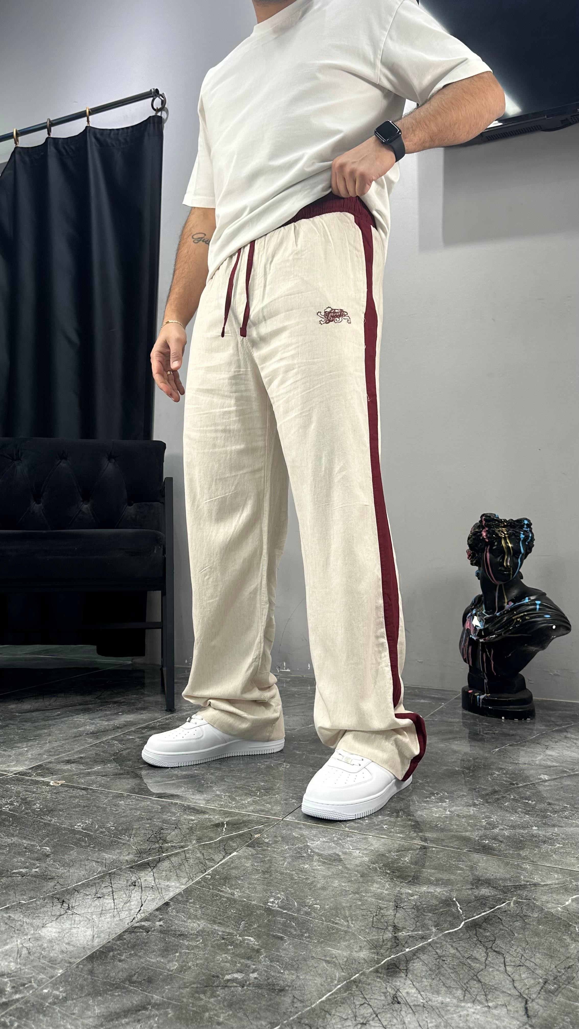 GG Şeritli Keten Pantolon