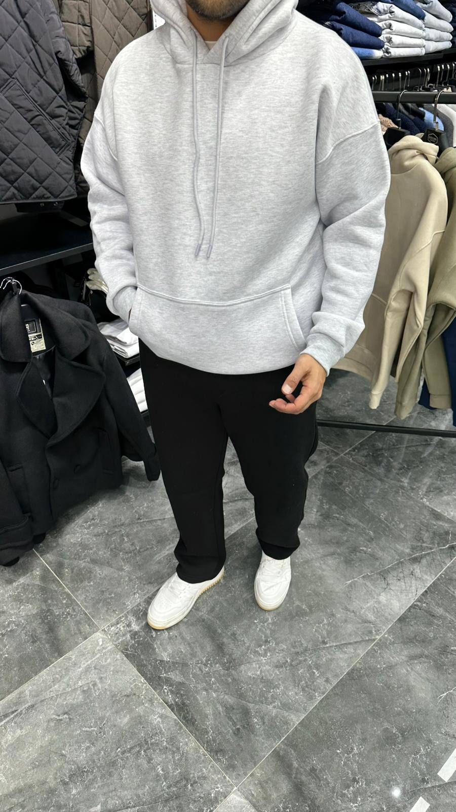 Şardonlu Kapüşonlu Sweatshirt Gri