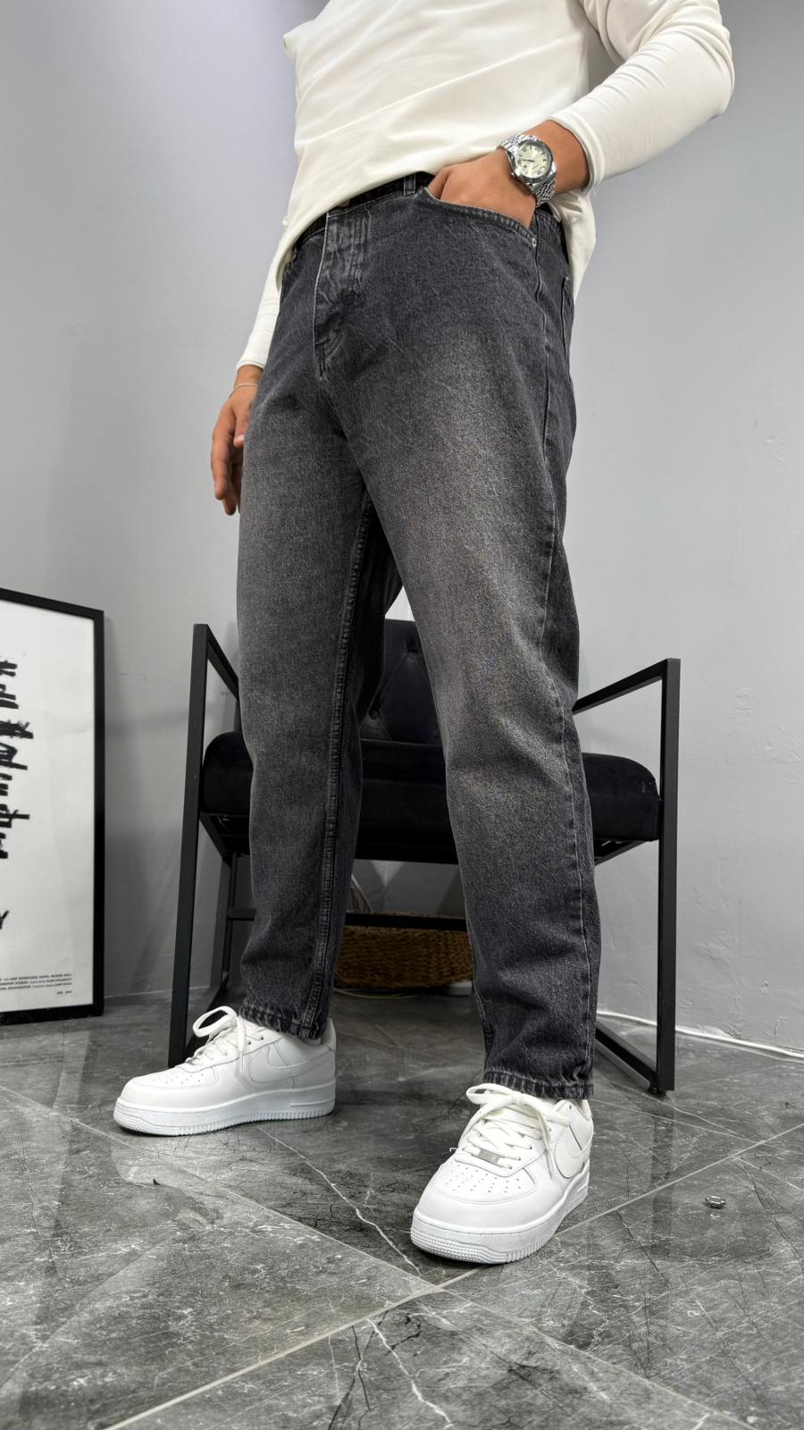 Gri Taşlamalı Boyfriend Jean