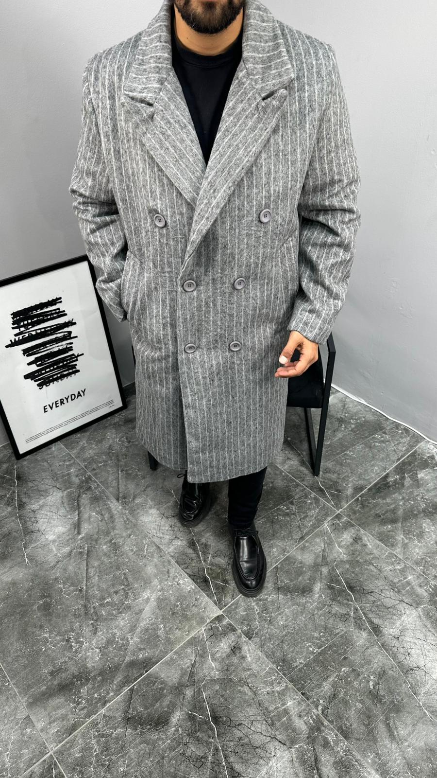 GG Çizgili Kruvaze Kaban