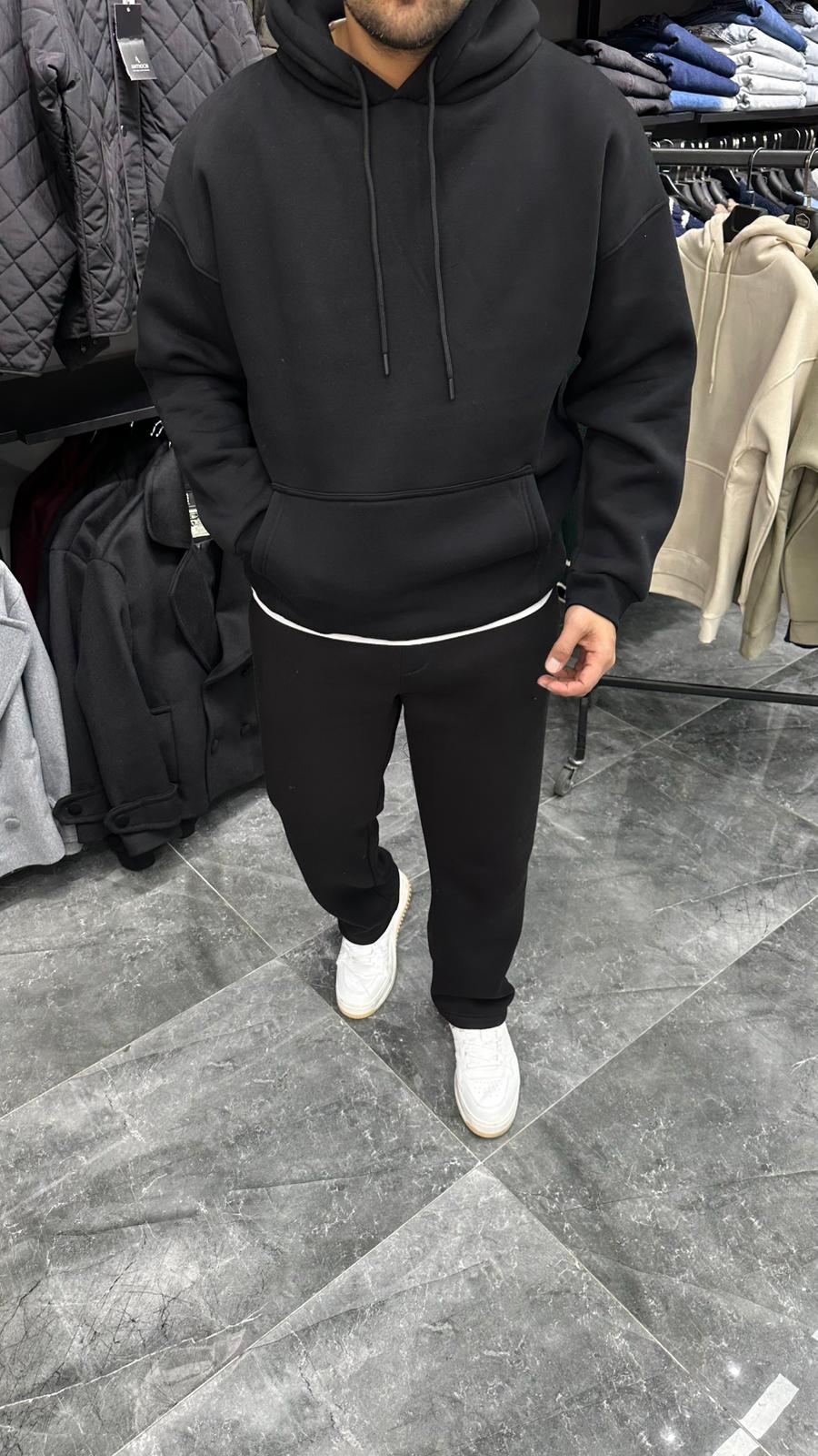 Şardonlu Kapüşonlu Sweatshirt Siyah