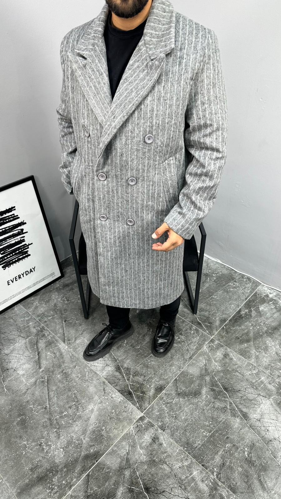 GG Çizgili Kruvaze Kaban