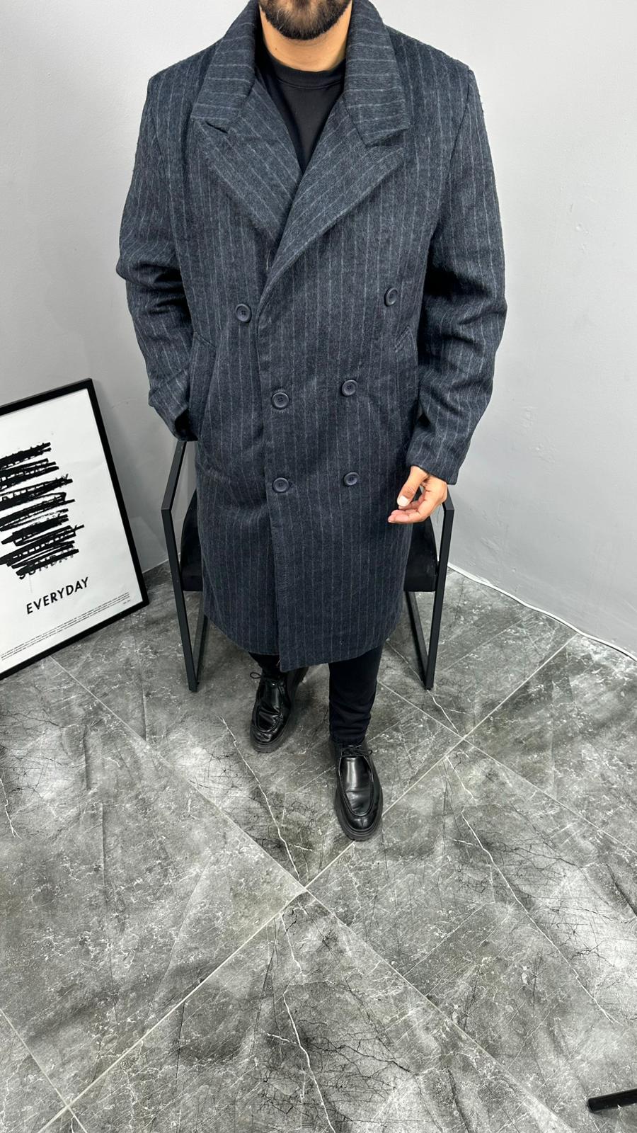 GG Çizgili Kruvaze Kaban