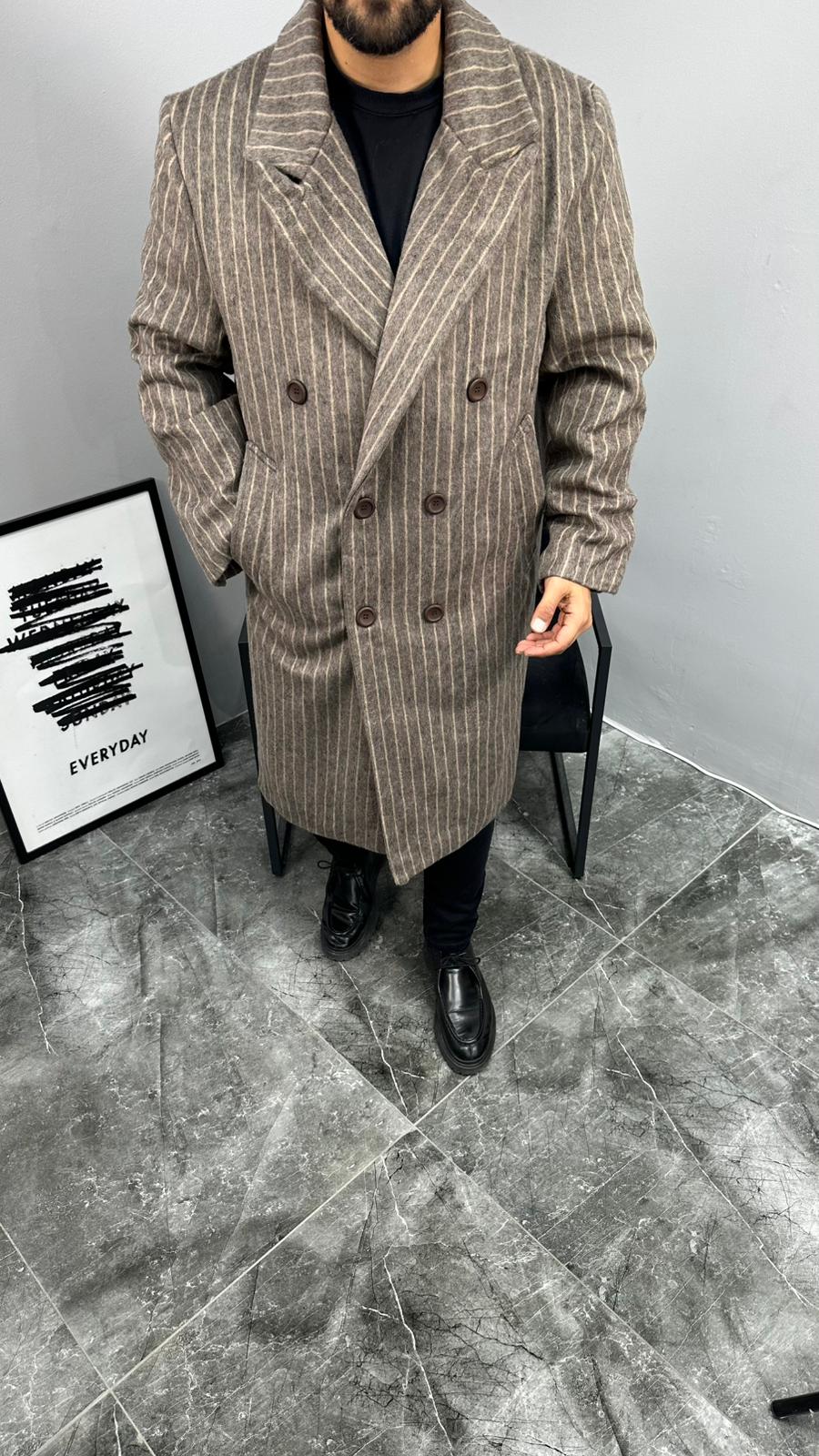 GG Çizgili Kruvaze Kaban