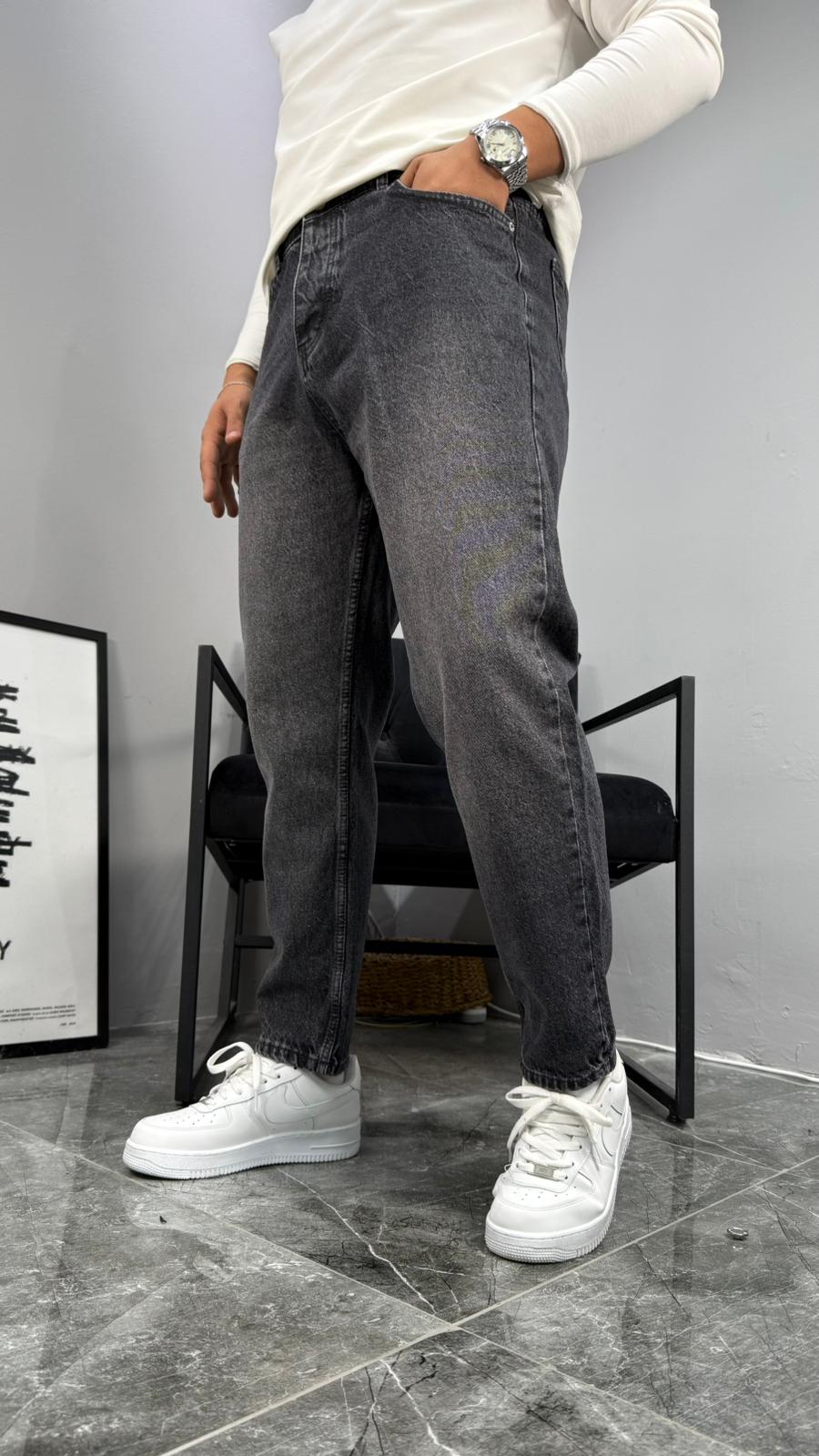 Gri Taşlamalı Boyfriend Jean