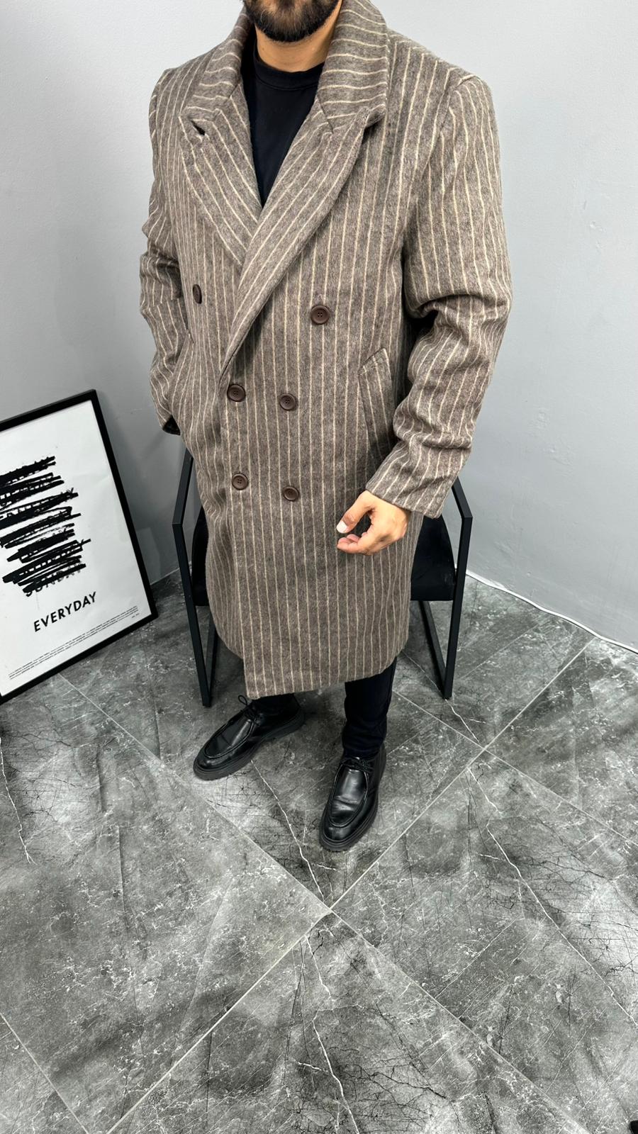 GG Çizgili Kruvaze Kaban