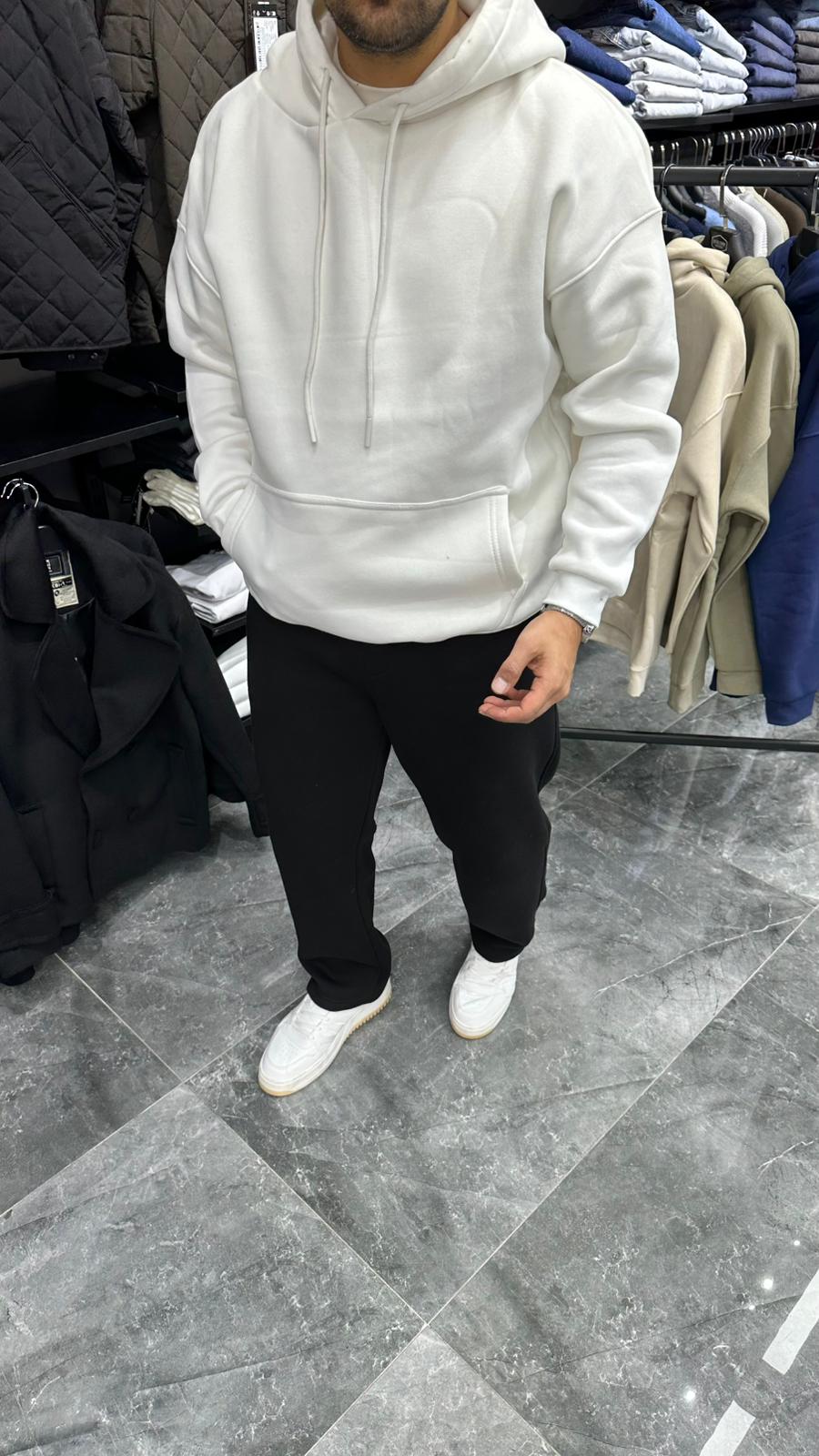 Şardonlu Kapüşonlu Sweatshirt Beyaz