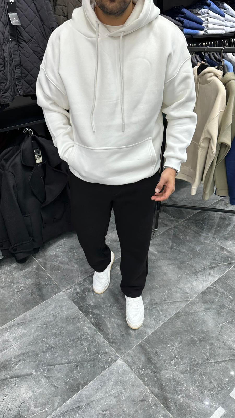 Şardonlu Kapüşonlu Sweatshirt Beyaz