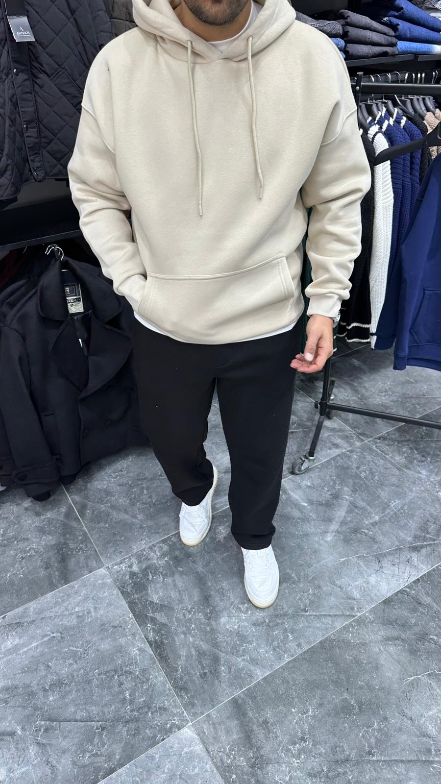 Şardonlu Kapüşonlu Sweatshirt Krem