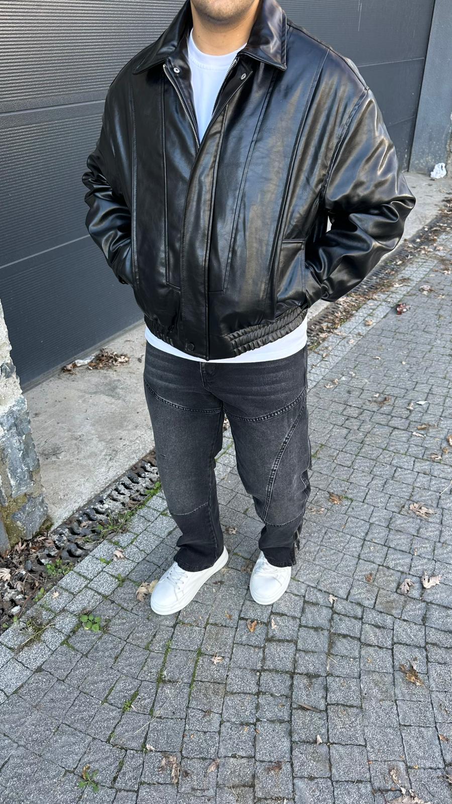 Retro Bomber Deri Ceket Siyah