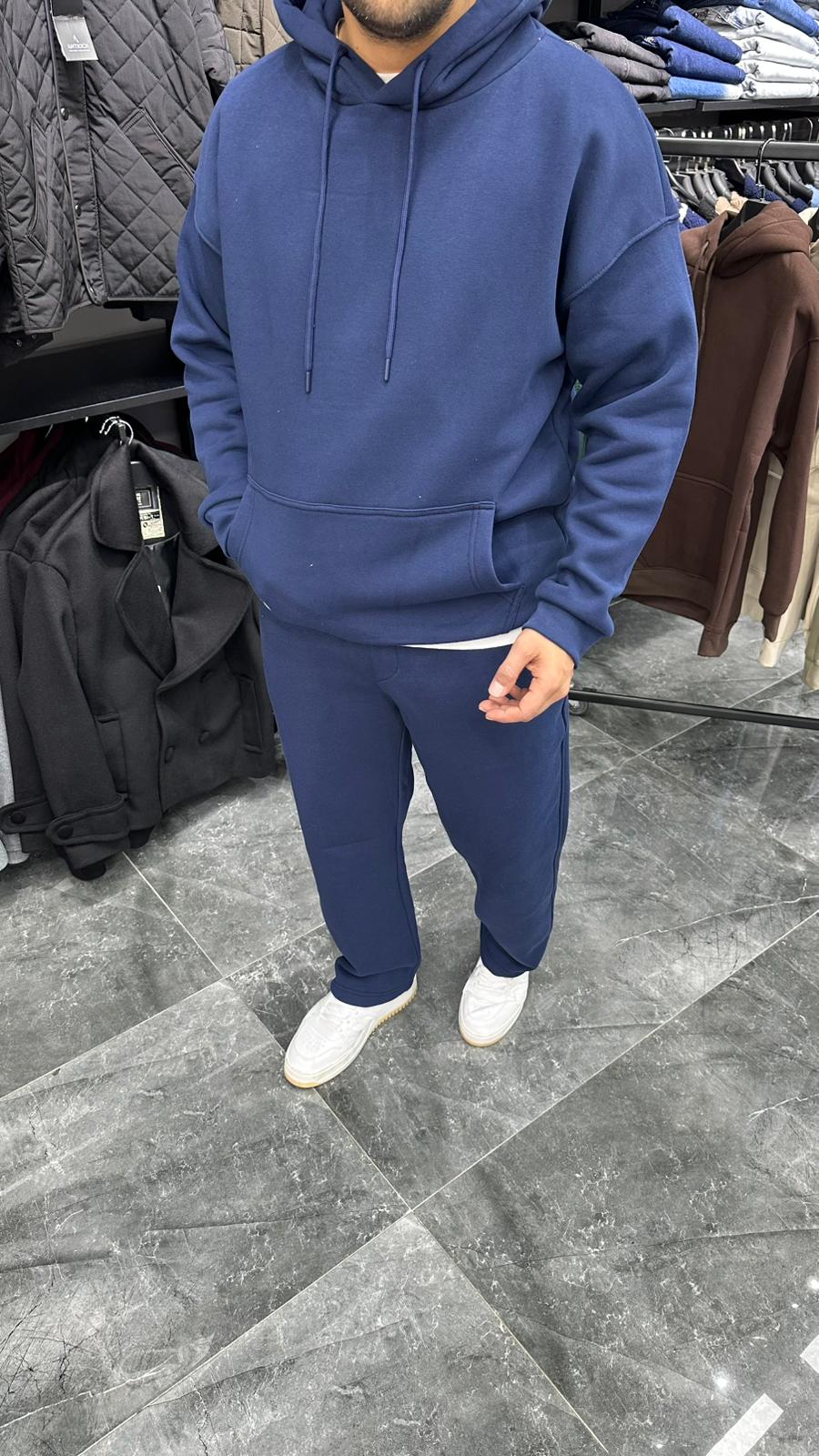 Şardonlu Kapüşonlu Sweatshirt Lacivert