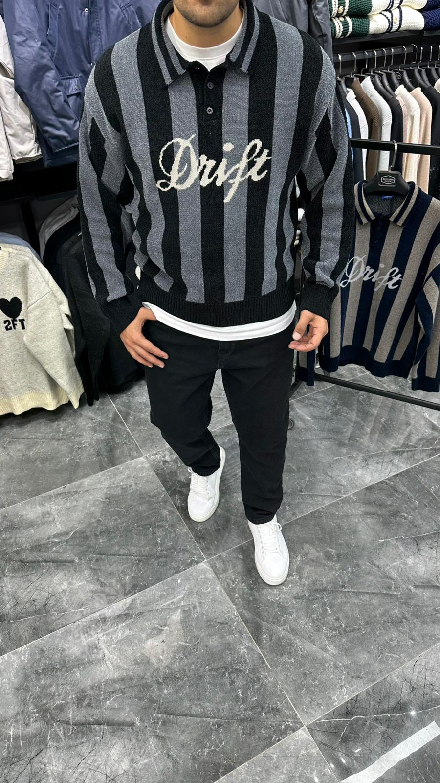 Dokulu Polo Sweatshirt Gri