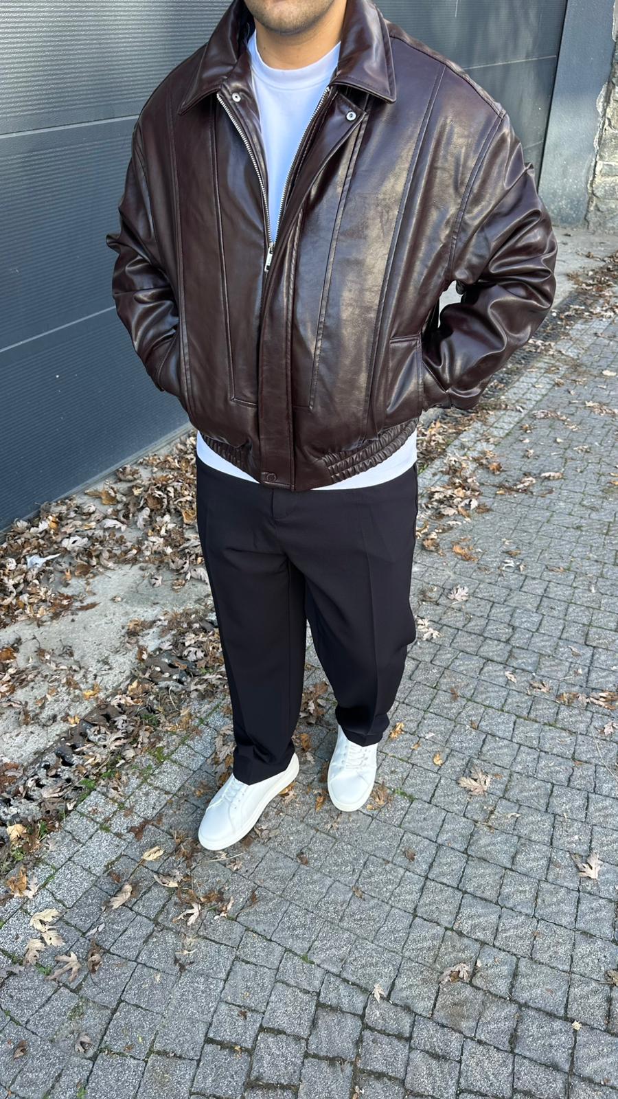 Retro Bomber Deri Ceket Kahve