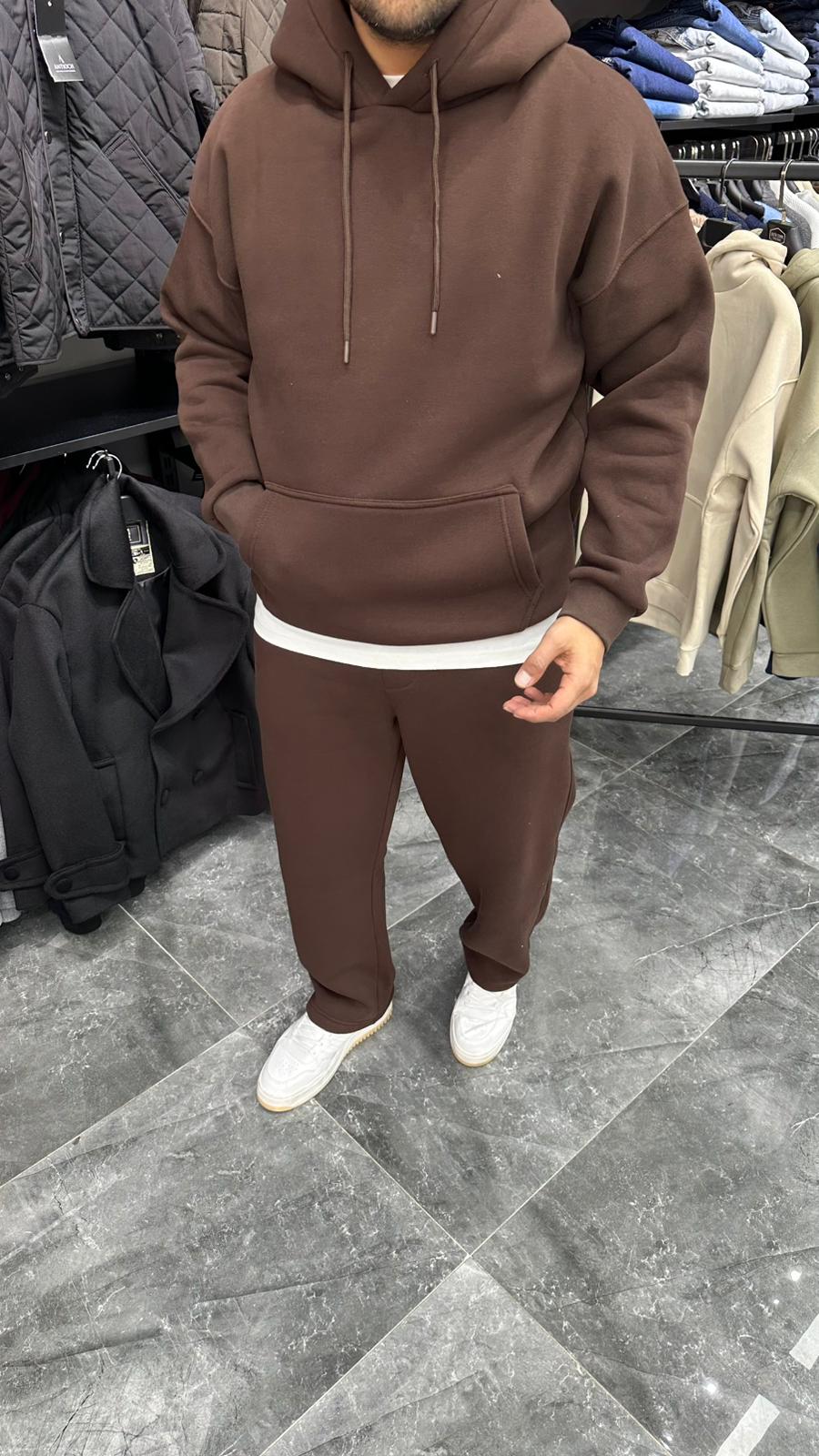 Şardonlu Kapüşonlu Sweatshirt Acı Kahve