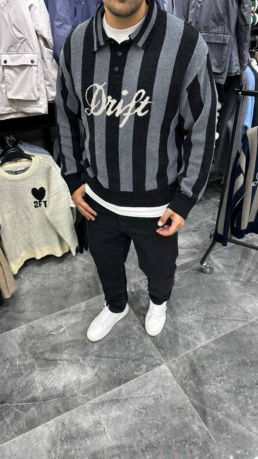 Dokulu Polo Sweatshirt Gri