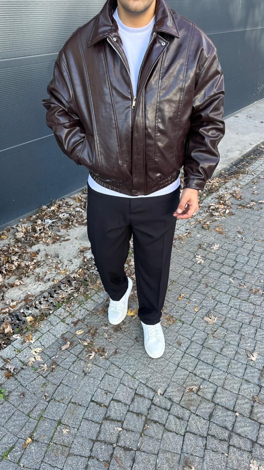 Retro Bomber Deri Ceket Kahve