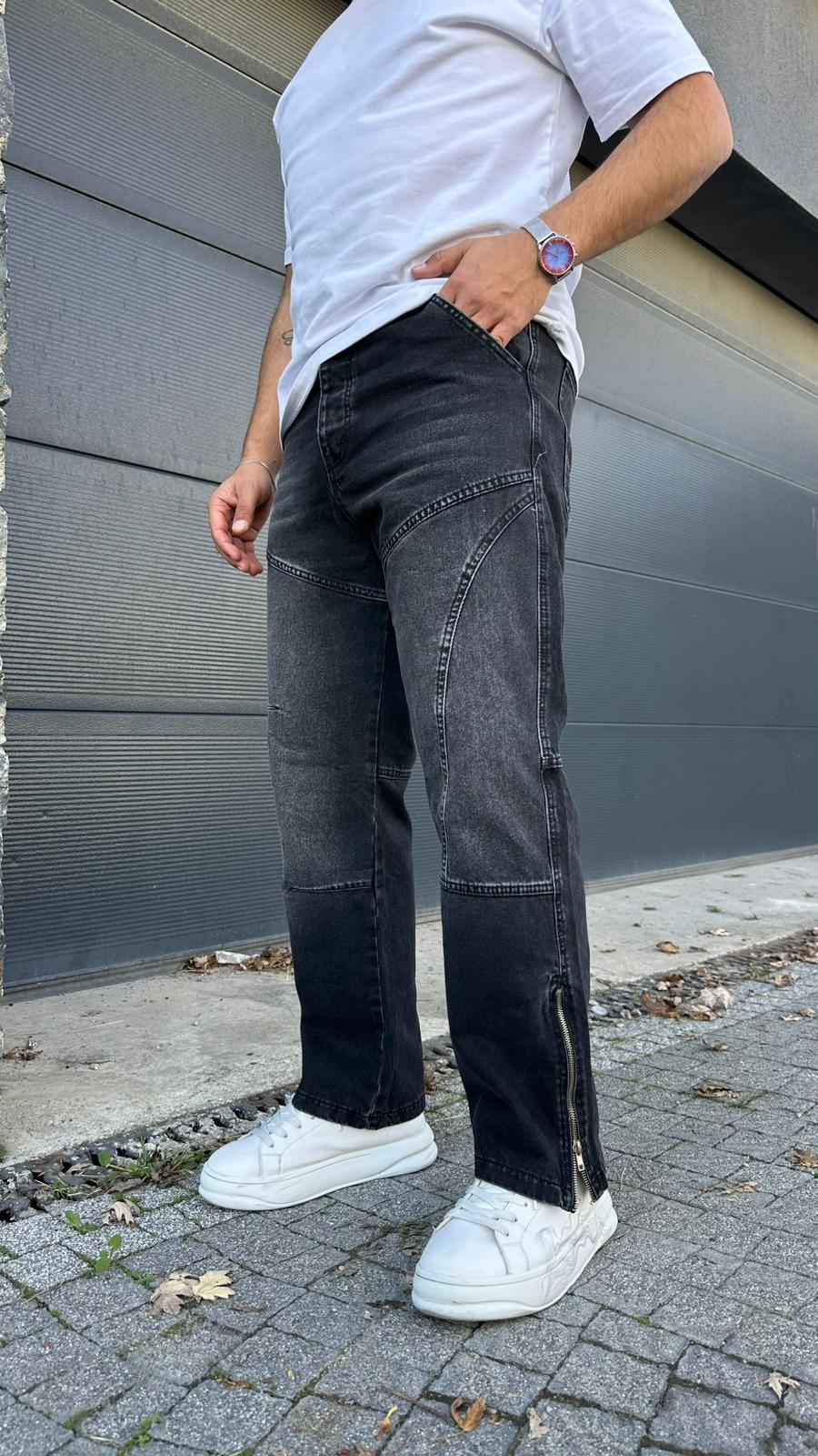 Fermuarlı Baggy Jean