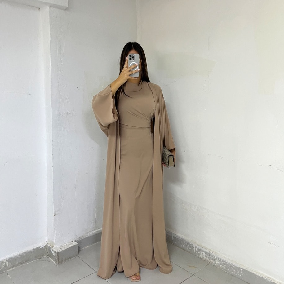 Drapeli abaya takım - Vizon