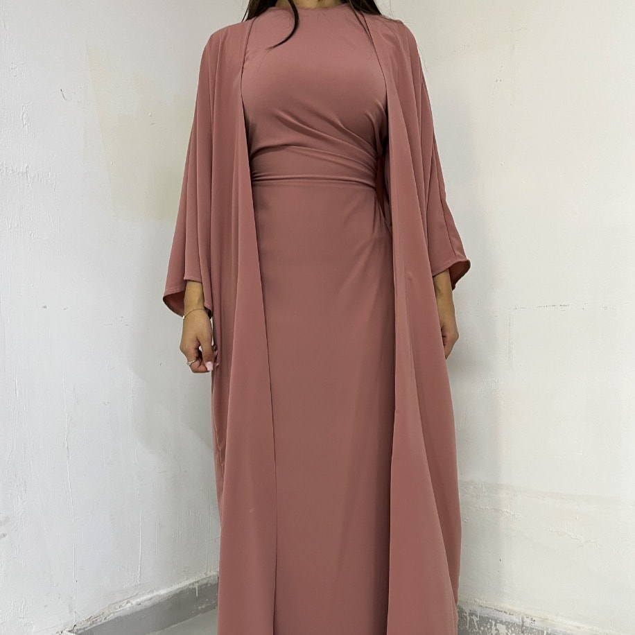 Drapeli abaya takım - Pembe