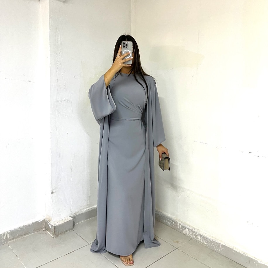 Drapeli abaya takım - Gri
