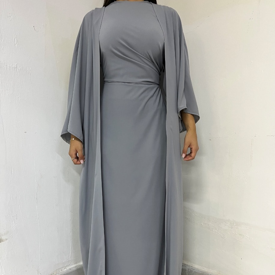 Drapeli abaya takım - Gri