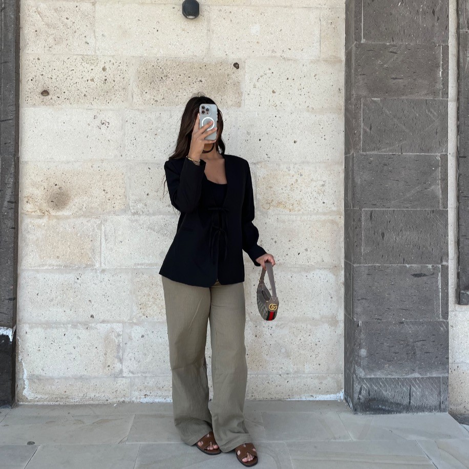 Önü bağlamalı blazer ceket - Siyah