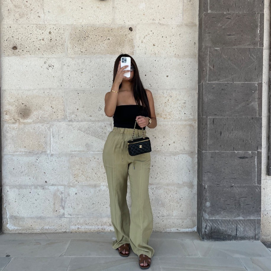 Modal kumaş bol paça pantolon - Fıstık yeşili