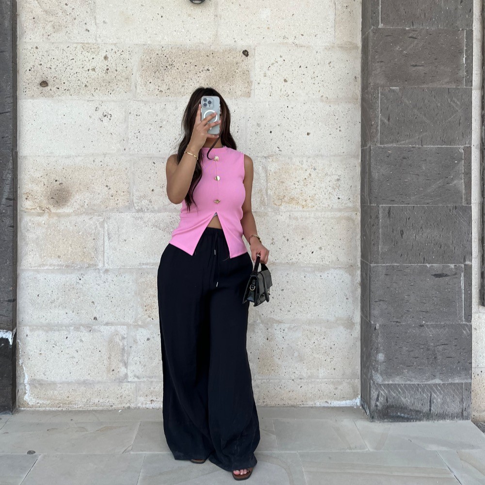 Gold düğmeli yelek - Pembe
