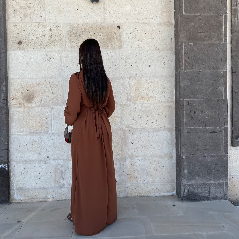 Bağlama detaylı elbise - Kahve