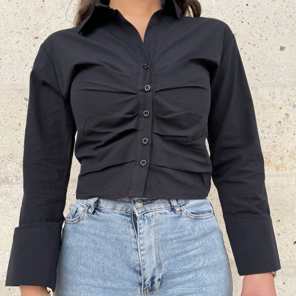Drape detayli gömlek - Siyah