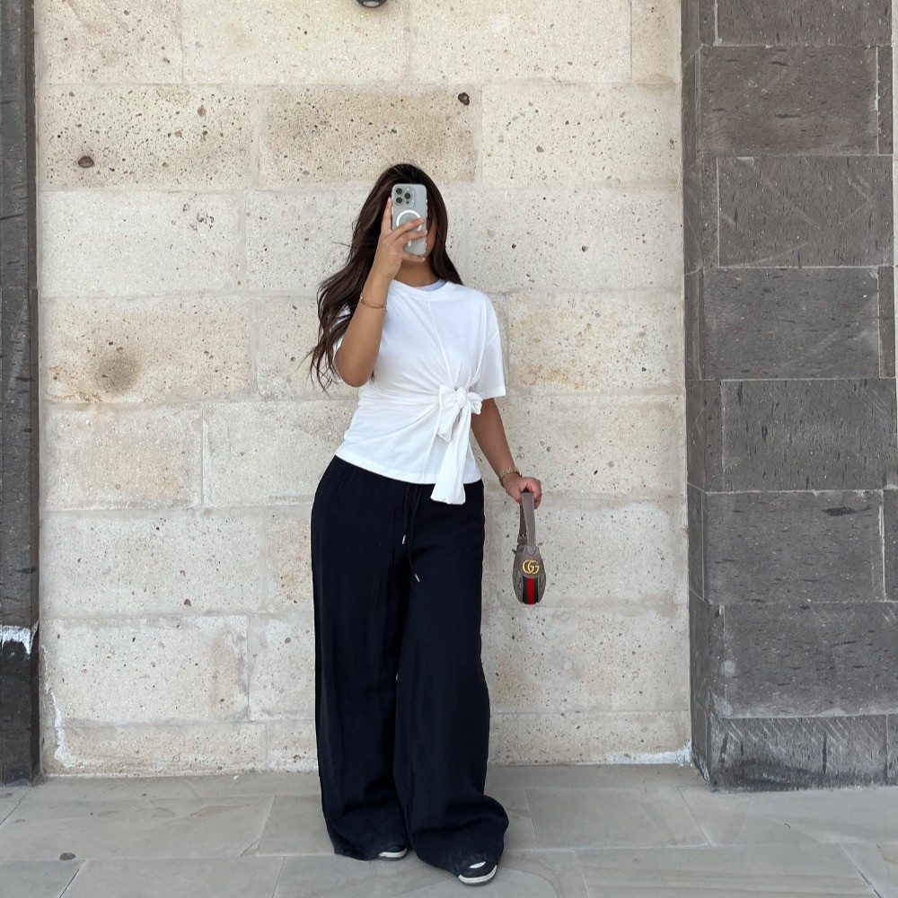 Yandan bağlama detaylı T-shirt - Beyaz