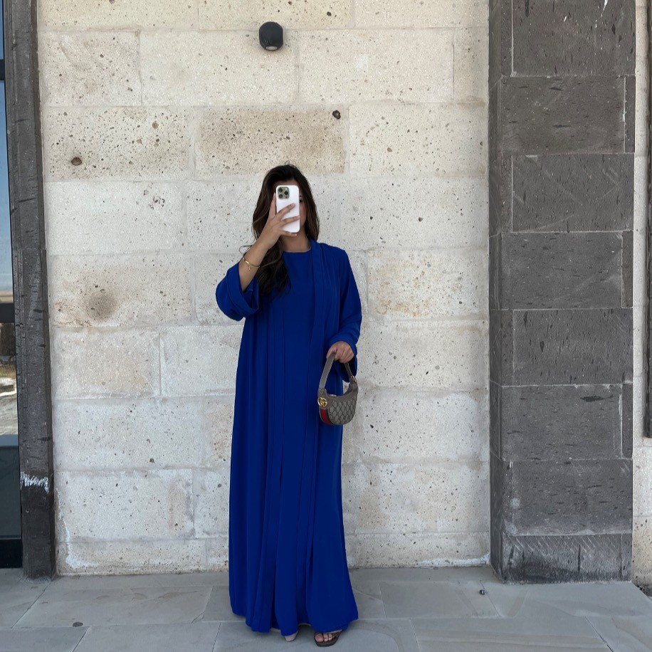 Basic abaya takım - Saks mavisi