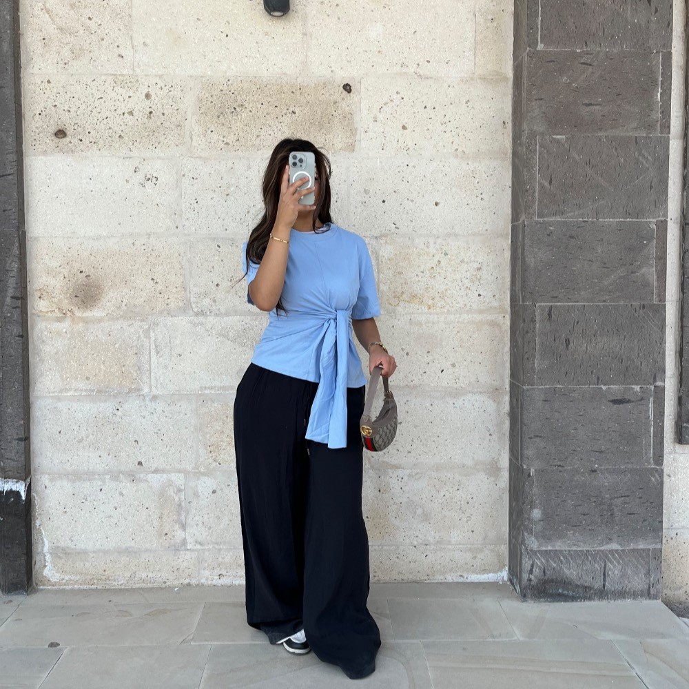 Yandan bağlama detaylı T-shirt - Bebe mavisi