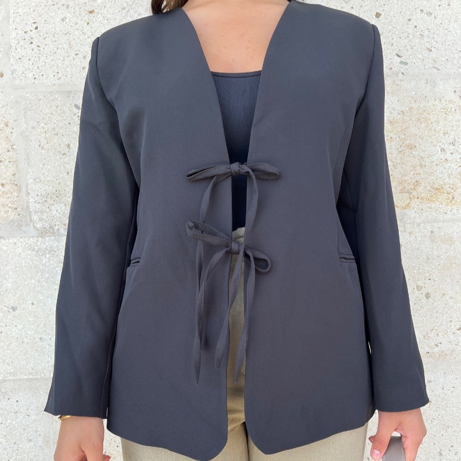 Önü bağlamalı blazer ceket - Siyah