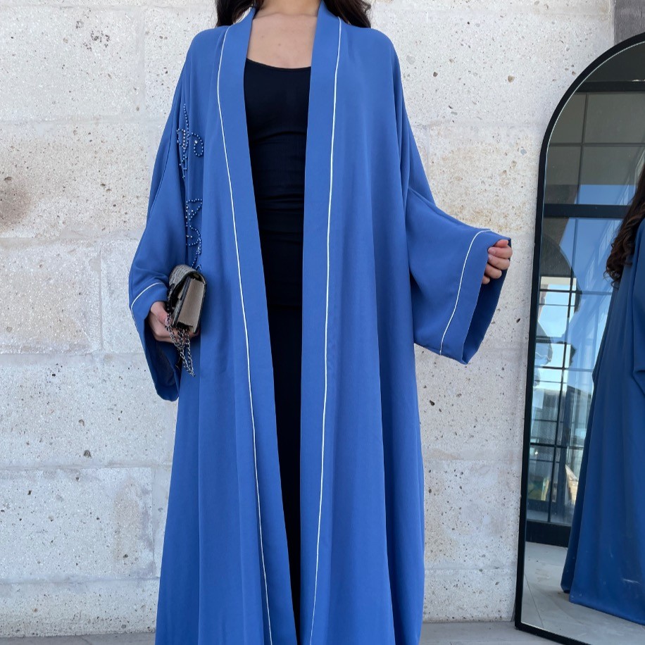 Taş detaylı abaya - Mavi